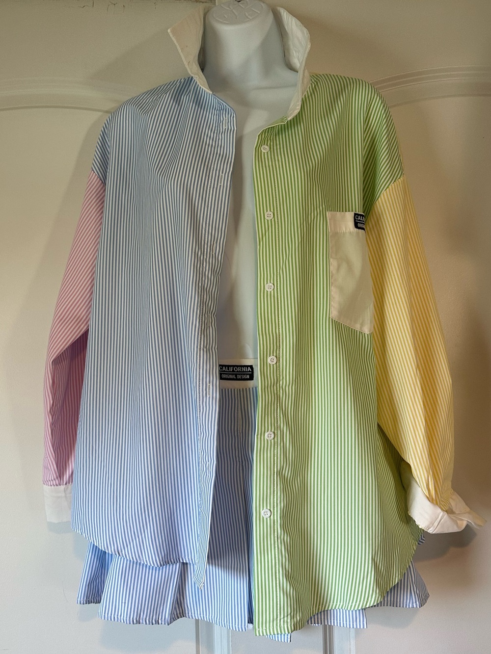 SHEIN Pastel Multi-Striped Button Down Shirt in Blue, Green, Pink & Yellow